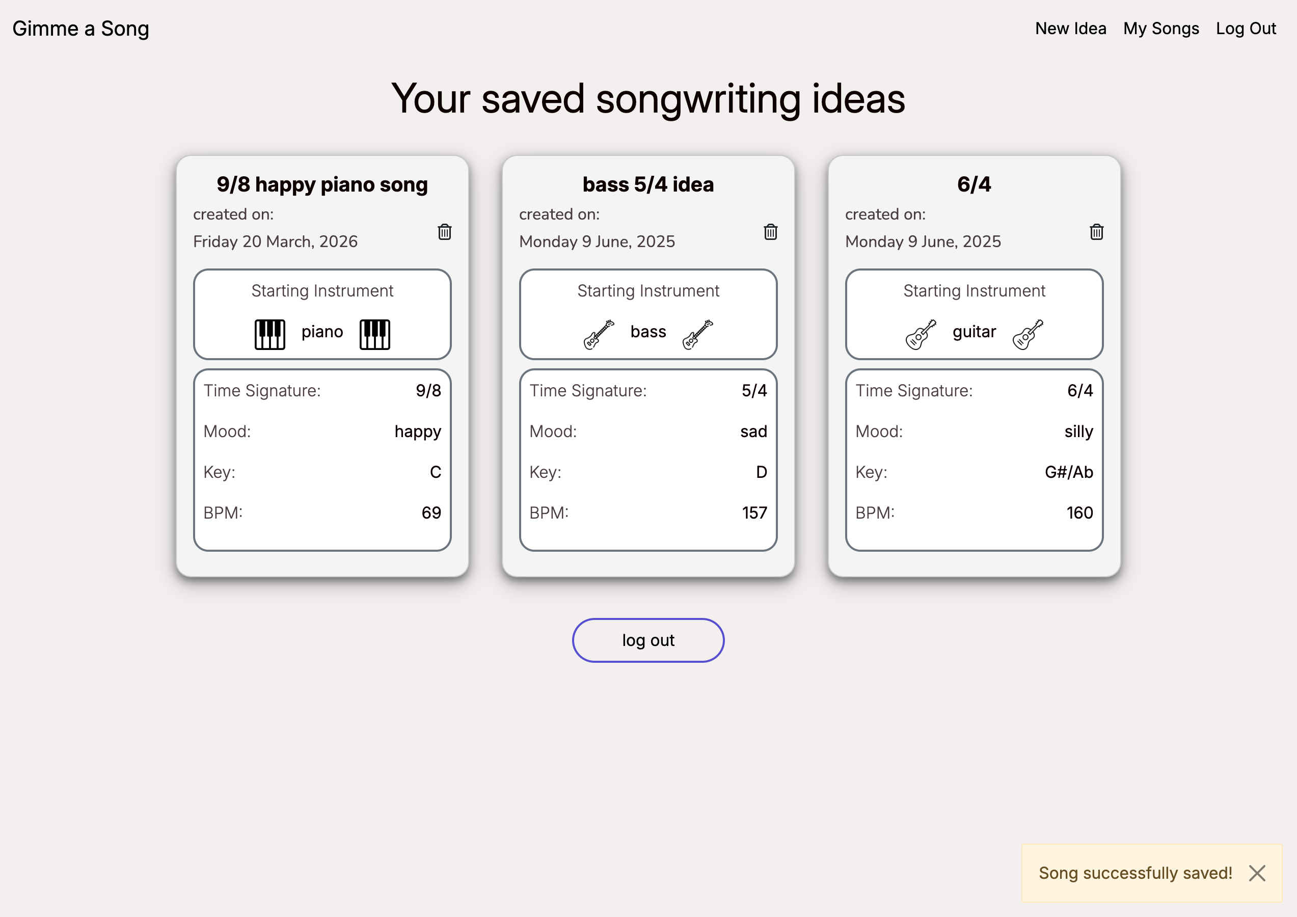 gimme a song dashboard